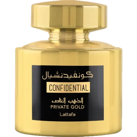 Lattafa Perfumes Confidential Private Gold perfume bottle